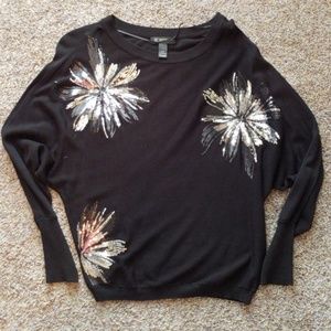 INC Black Sweater with Silver Sequins